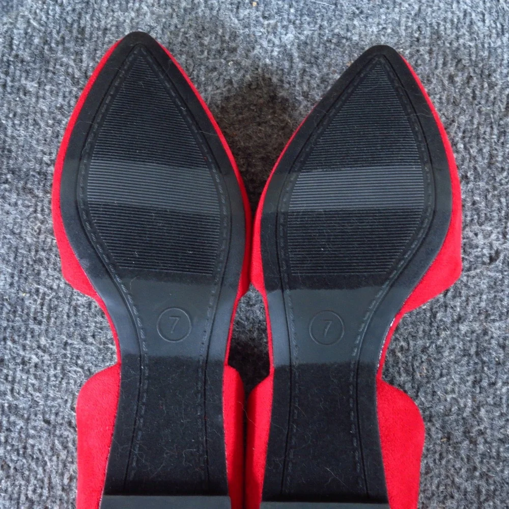 A New Day Women Pointed Toe d'Orsay Flat 7 Dress Office Red Faux Suede